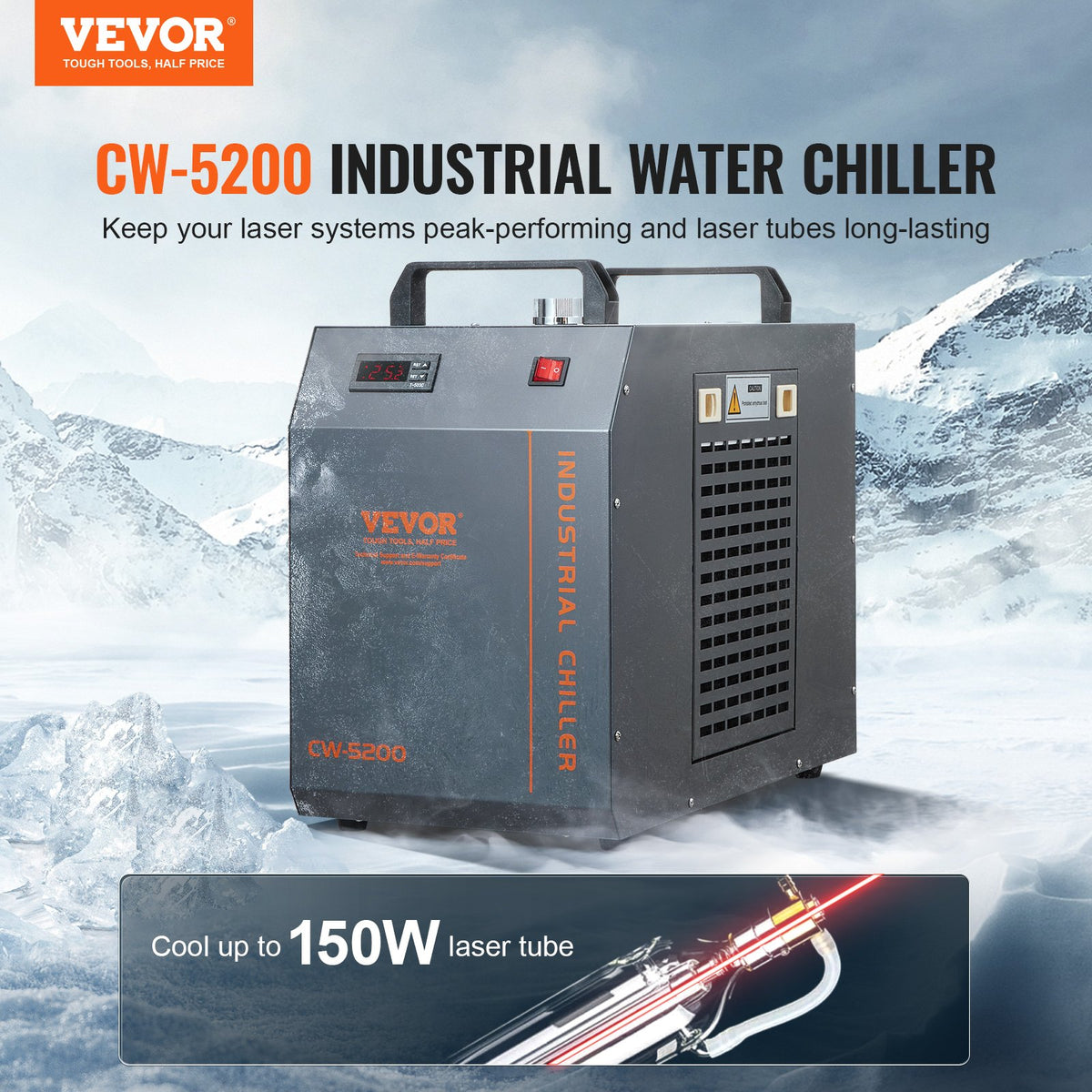 Industrial Water Chiller CW-5200 | Built-In Compressor | 7L Tank Capacity | 13 L/min Flow Rate | Cooling System for CO2 Laser Engraving Machines
