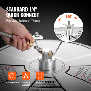 Surface Cleaner 18" with Wheels | Stainless Steel 4000 PSI | Includes 2 Extension Wands