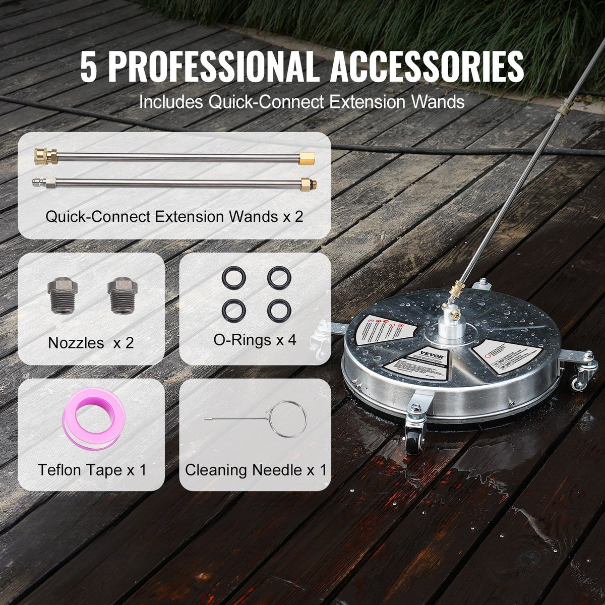 Surface Cleaner 18" with Wheels | Stainless Steel 4000 PSI | Includes 2 Extension Wands