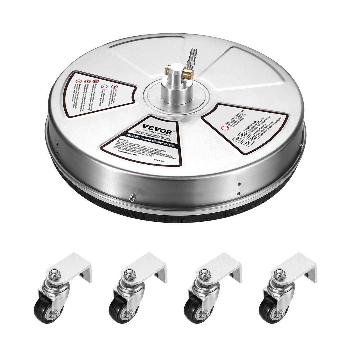 Surface Cleaner 18" with Wheels | Stainless Steel 4000 PSI | Includes 2 Extension Wands