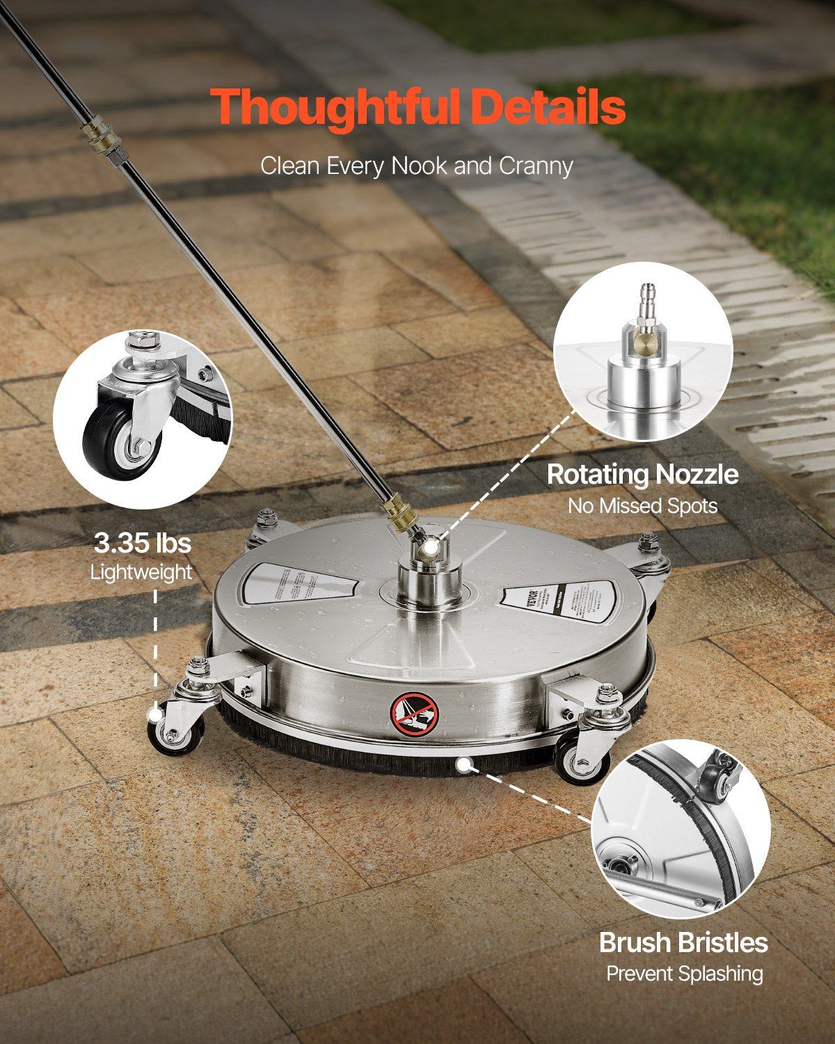 Pressure Washer Surface Cleaner 15" | 4 Wheels | 4000 PSI Max | Includes 2 Extended Wands