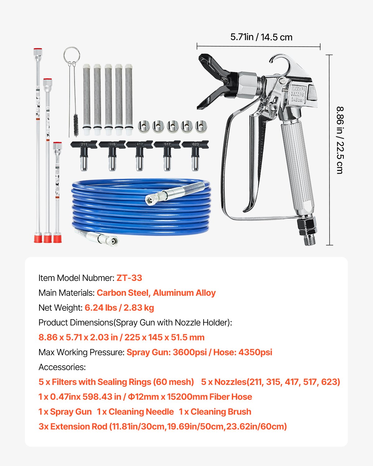 Airless Paint Spray Gun Kit | 3600PSI with Extension Rods & Filters