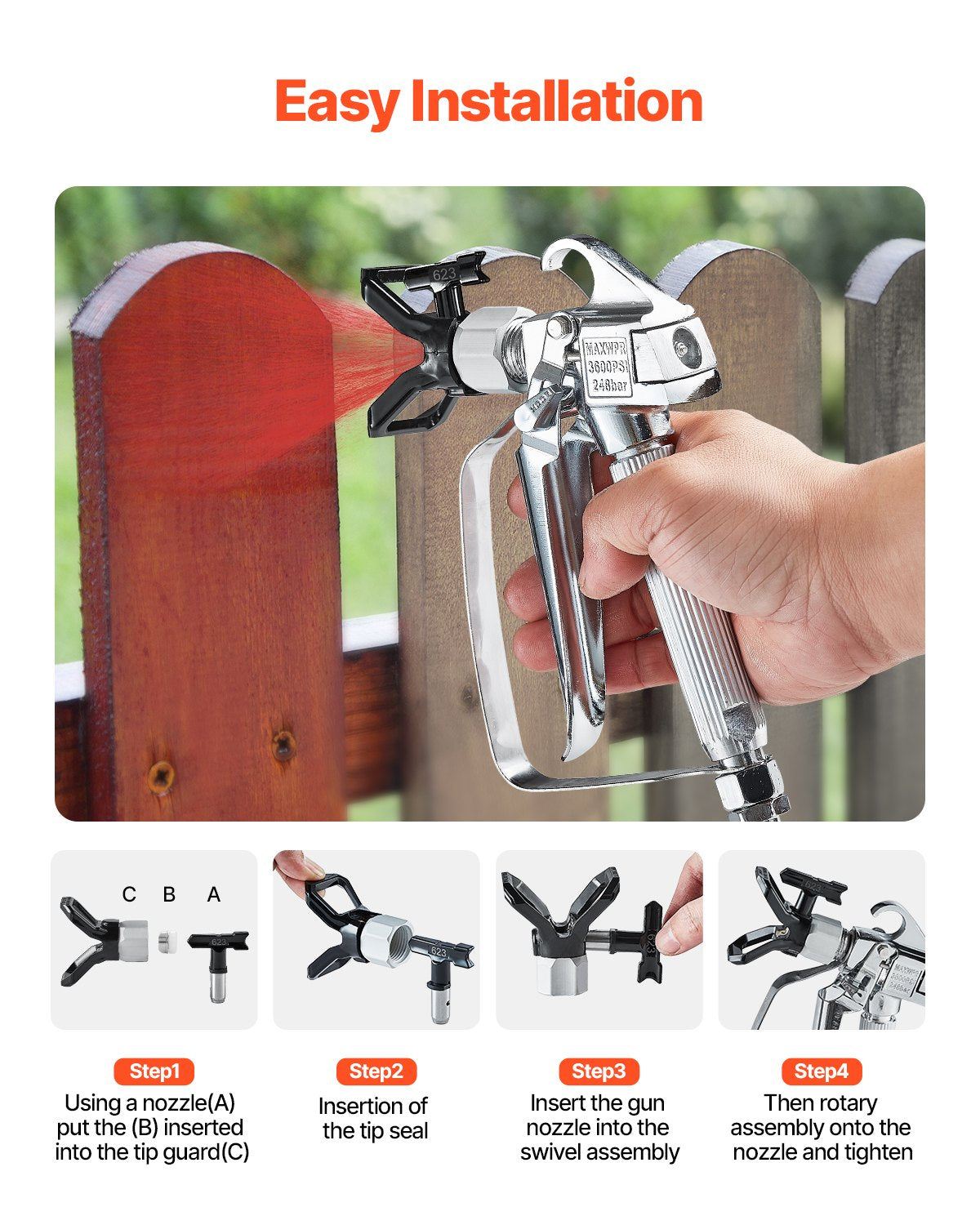 Airless Paint Spray Gun | 3600PSI High Pressure Gun with 517 Tip