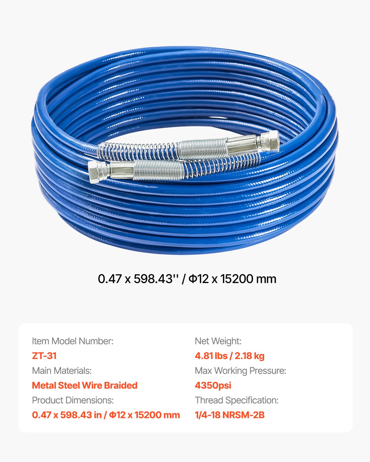 Airless Paint Sprayer Hose | 50ft 1/4" Universal High Pressure Paint Hose