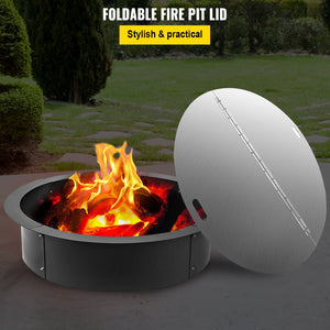 Fire Pit Lid | 40" Round Foldable 430 Stainless Steel Snuff Cover | 3mm Thick Spark Screen for Fire Pits