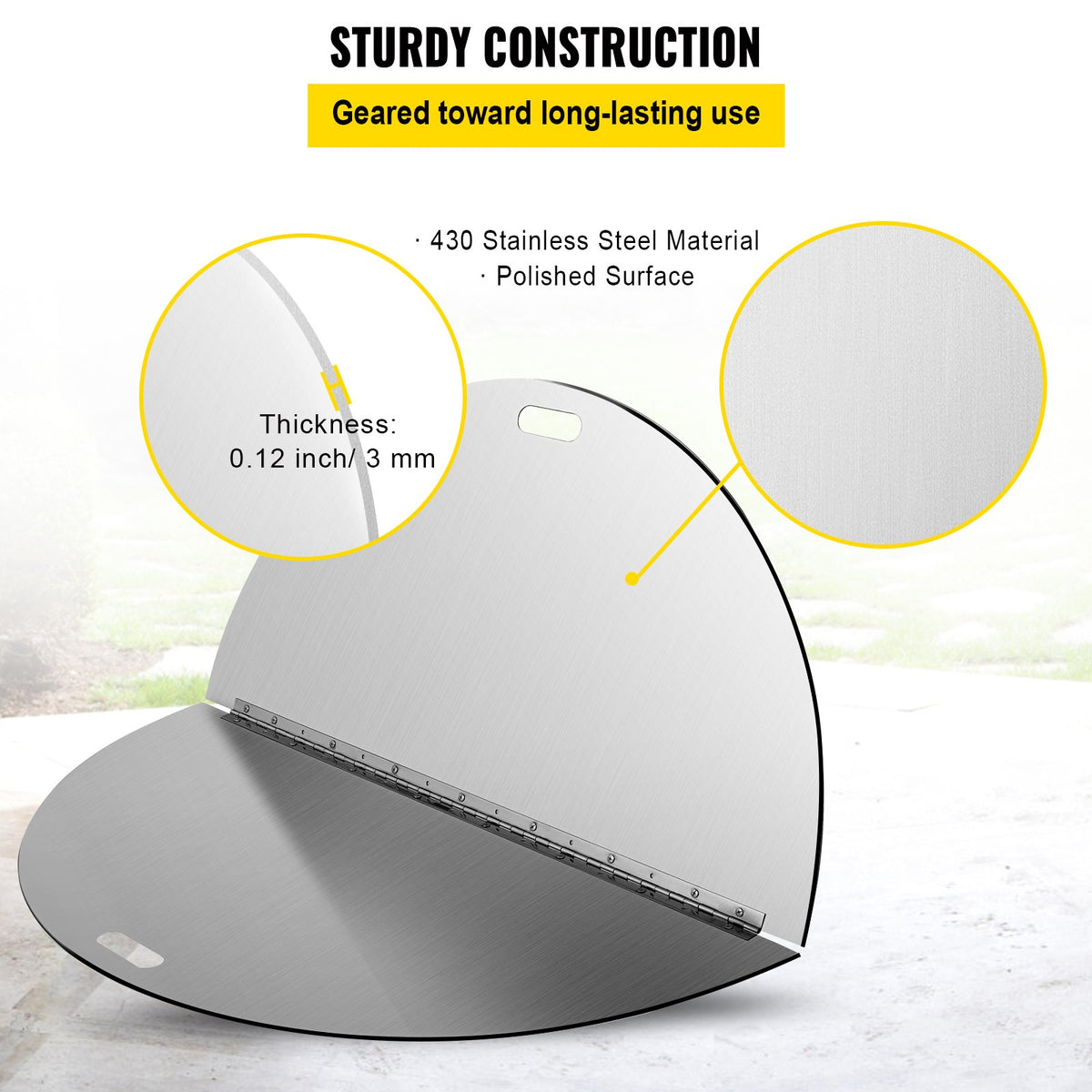Fire Pit Lid | 40" Round Foldable 430 Stainless Steel Snuff Cover | 3mm Thick Spark Screen for Fire Pits