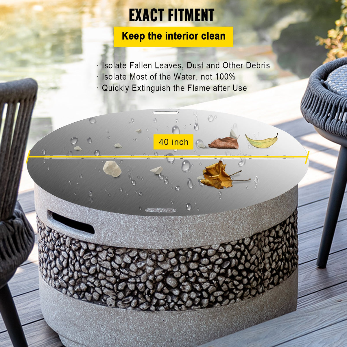 Fire Pit Lid | 40" Round Foldable 430 Stainless Steel Snuff Cover | 3mm Thick Spark Screen for Fire Pits