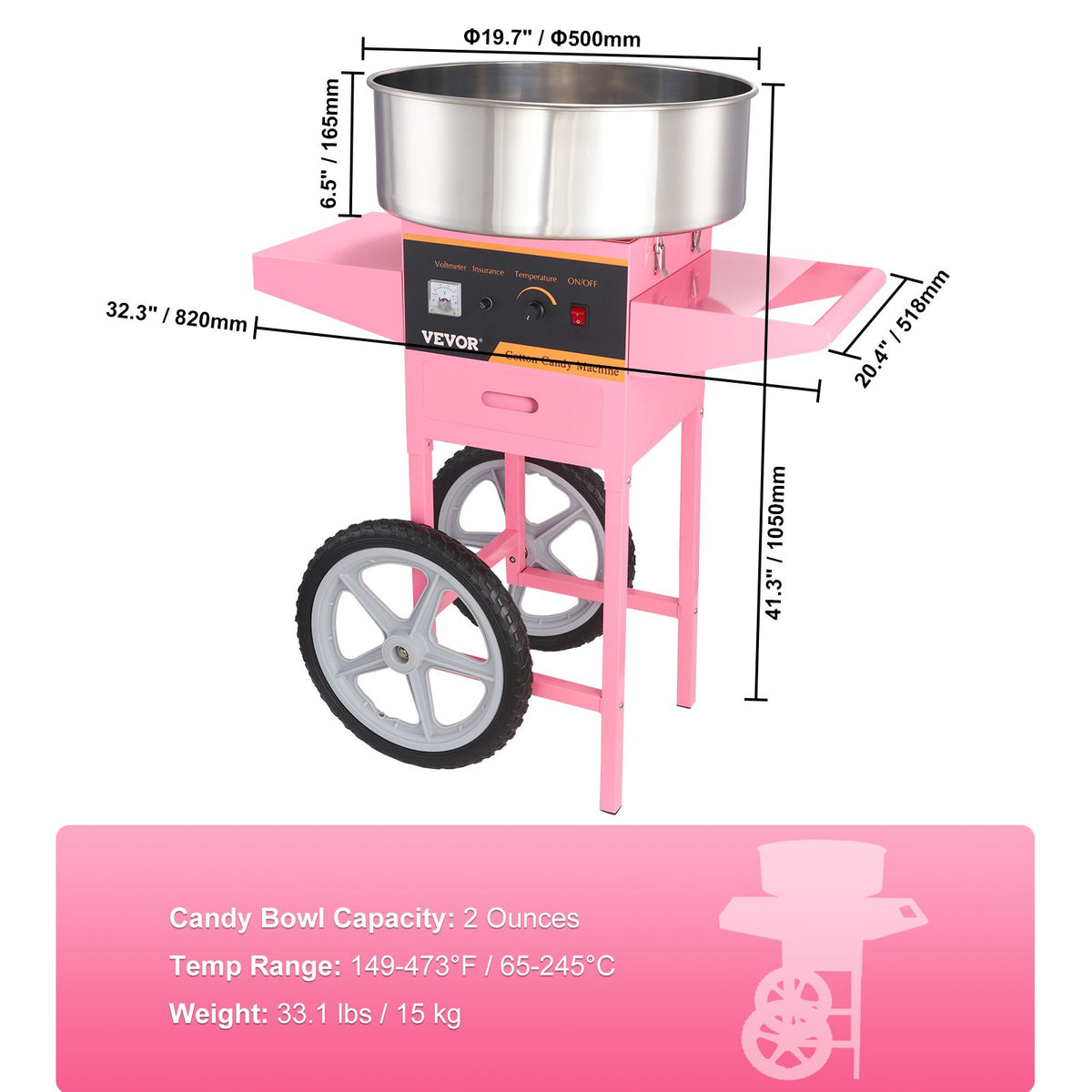 Cotton Candy Machine 1000W with Cart | Commercial Sugar Floss Maker for Parties
