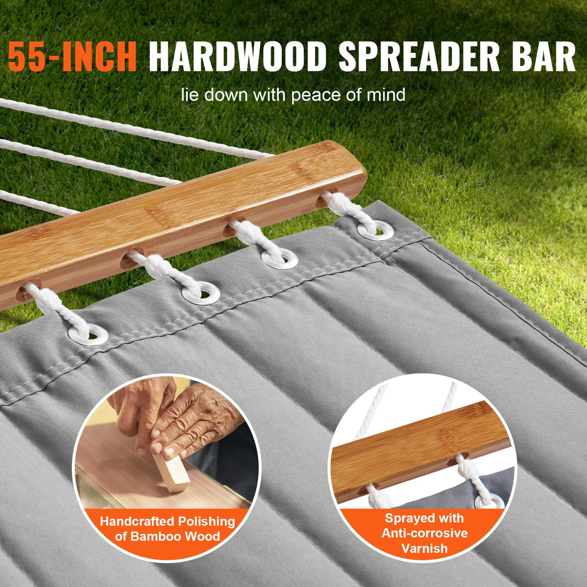 Double Quilted Fabric Hammock 12FT | 2 Person Hammock with Hardwood Spreader Bars, Detachable Pillow & Chains | 480lbs Capacity | Camping, Patio, Yard & Beach