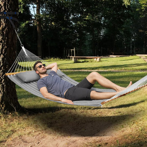 Double Quilted Fabric Hammock 12FT | 2 Person Hammock with Hardwood Spreader Bars, Detachable Pillow & Chains | 480lbs Capacity | Camping, Patio, Yard & Beach