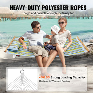 Double Quilted Fabric Hammock 12FT | 2 Person Hammock with Hardwood Spreader Bars, Detachable Pillow & Chains | 480lbs Capacity | Camping, Patio, Yard & Beach