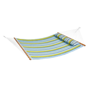 Double Quilted Fabric Hammock 12FT | 2 Person Hammock with Hardwood Spreader Bars, Detachable Pillow & Chains | 480lbs Capacity | Camping, Patio, Yard & Beach