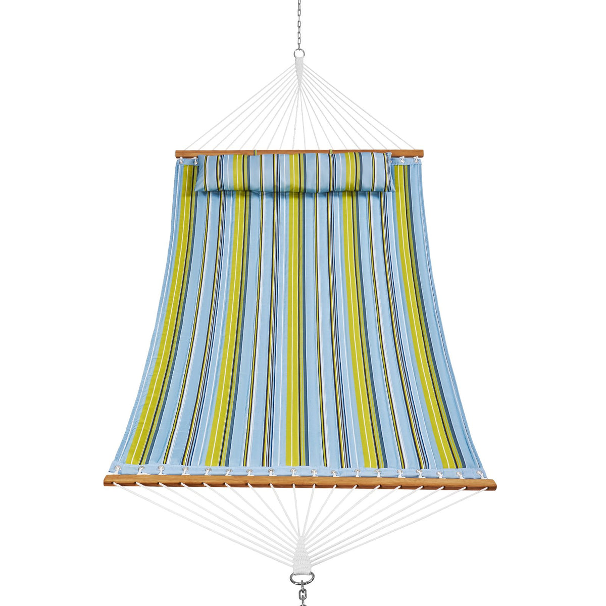 Double Quilted Fabric Hammock 12FT | 2 Person Hammock with Hardwood Spreader Bars, Detachable Pillow & Chains | 480lbs Capacity | Camping, Patio, Yard & Beach