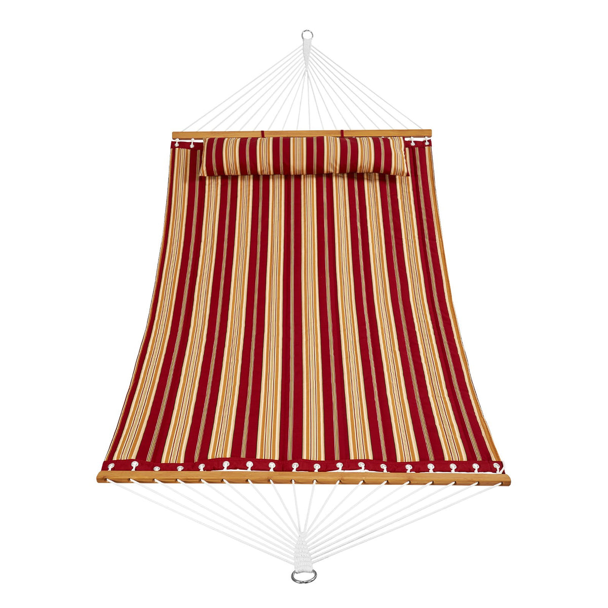 Double Quilted Fabric Hammock 12FT | 2 Person Hammock with Hardwood Spreader Bars, Detachable Pillow & Chains | 480lbs Capacity | Outdoor Patio, Beach & Camping