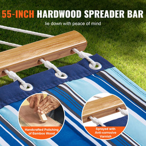 Double Quilted Fabric Hammock 12FT | 2 Person Hammock with Hardwood Spreader Bars, Detachable Pillow & Chains | 480lbs Capacity | Outdoor Patio, Beach & Camping