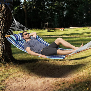 Double Quilted Fabric Hammock 12FT | 2 Person Hammock with Hardwood Spreader Bars, Detachable Pillow & Chains | 480lbs Capacity | Outdoor Patio, Beach & Camping