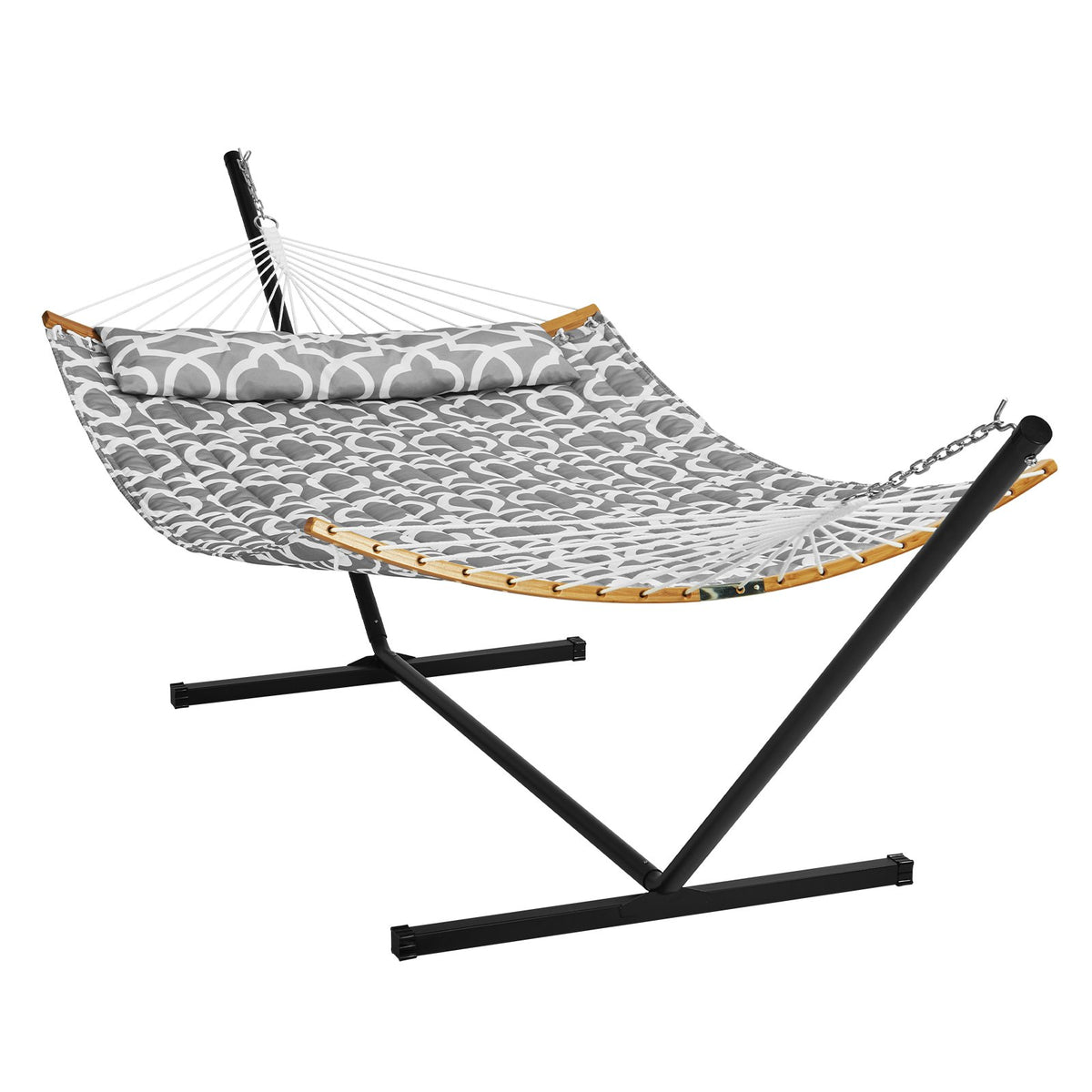 Double Hammock with Stand | Curved Spreader Bar, Pillow & Carry Bag | 480lb Capacity Outdoor Lounger