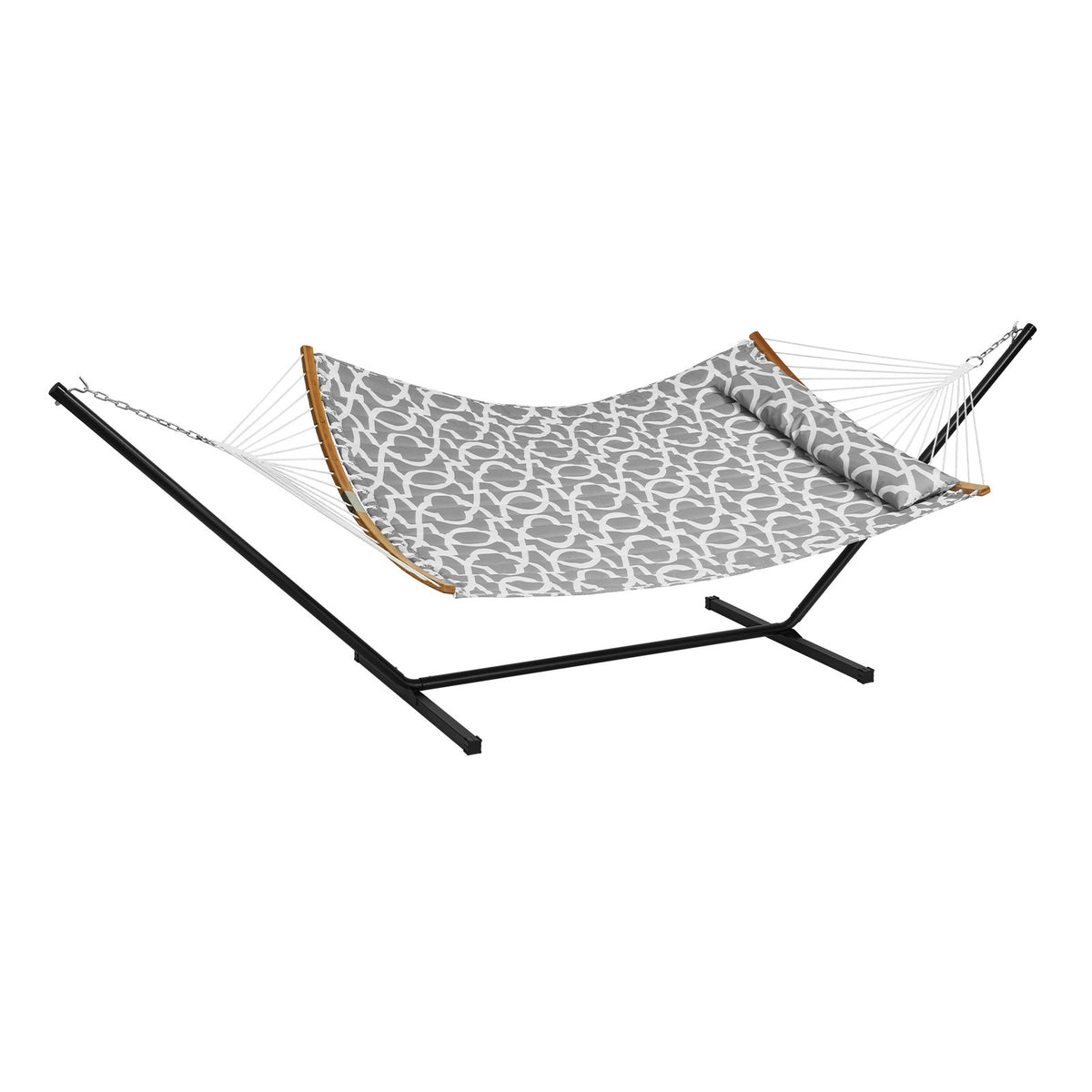 Double Hammock with Stand | Curved Spreader Bar, Pillow & Carry Bag | 480lb Capacity Outdoor Lounger