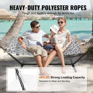 Two-Person Hammock with Stand | 480lb Capacity Double Hammock with Pillow & Carry Bag | 12ft Steel Frame Outdoor Lounge