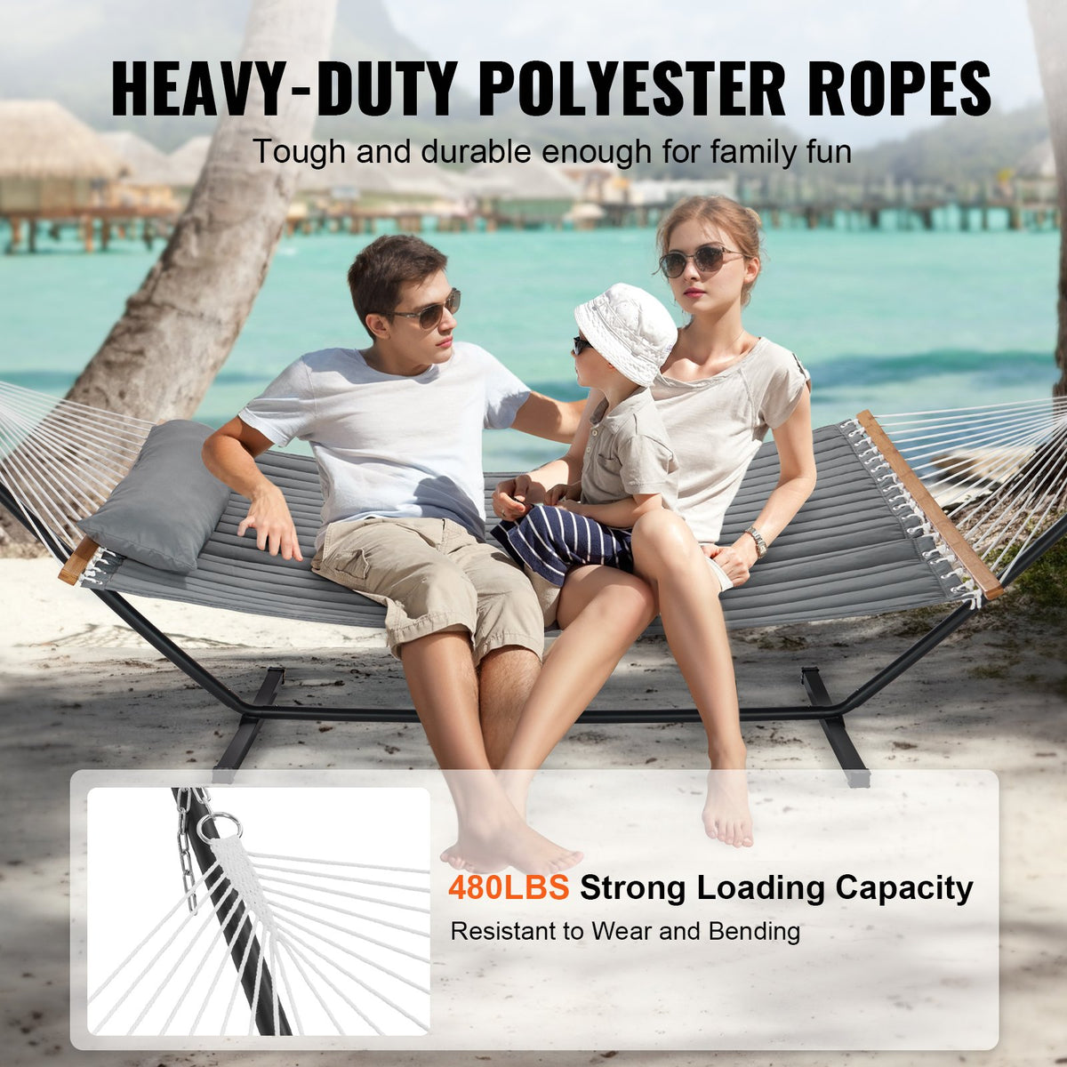 Double Quilted Fabric Hammock | 2-Person with Stand | 480lb Capacity