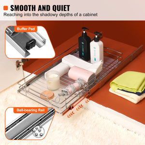 Pull-Out Cabinet Organizer | 11x21" Wire Drawer Basket for Under Sink