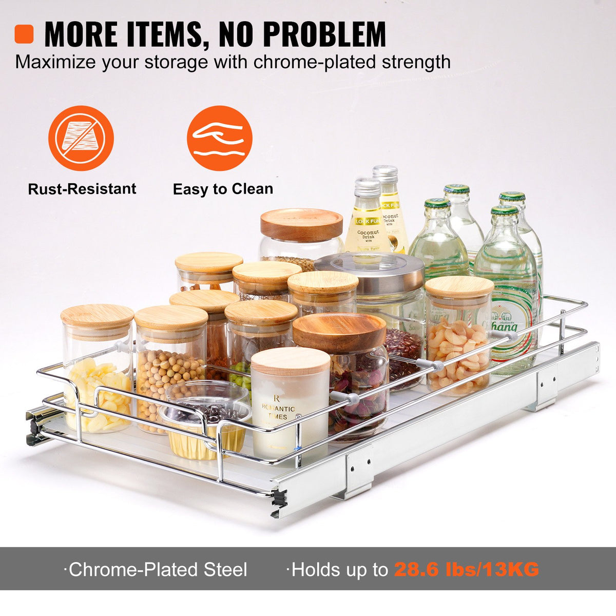 Pull-Out Cabinet Organizer | 11x21" Wire Drawer Basket for Under Sink