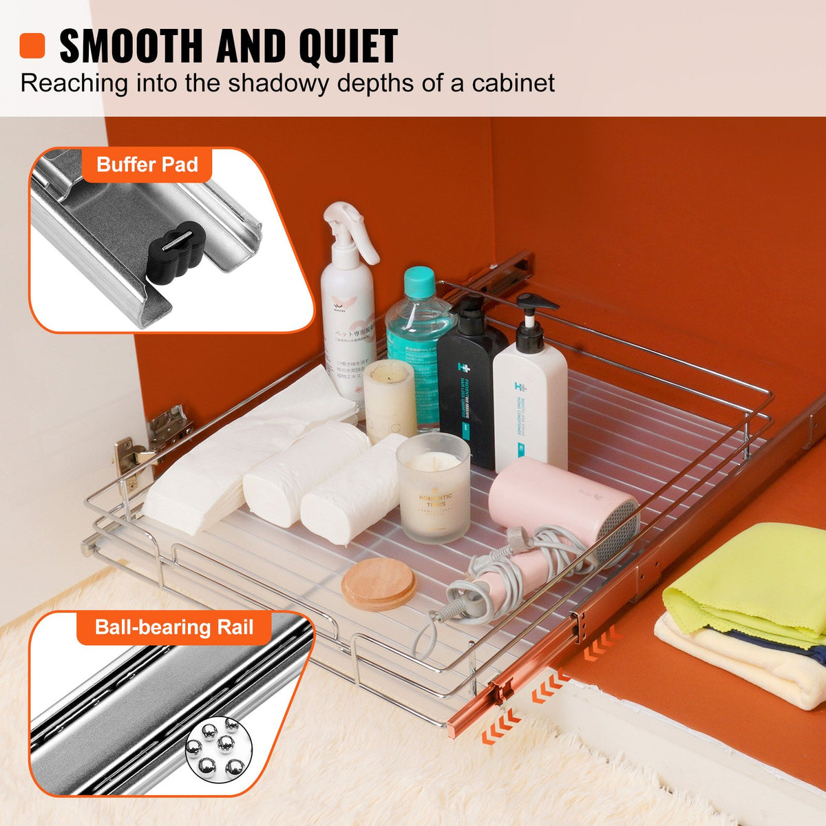 Pull-Out Cabinet Organizer | 34x53cm Heavy Duty Chrome Sliding Shelf | Pantry & Under-Sink Storage Drawer