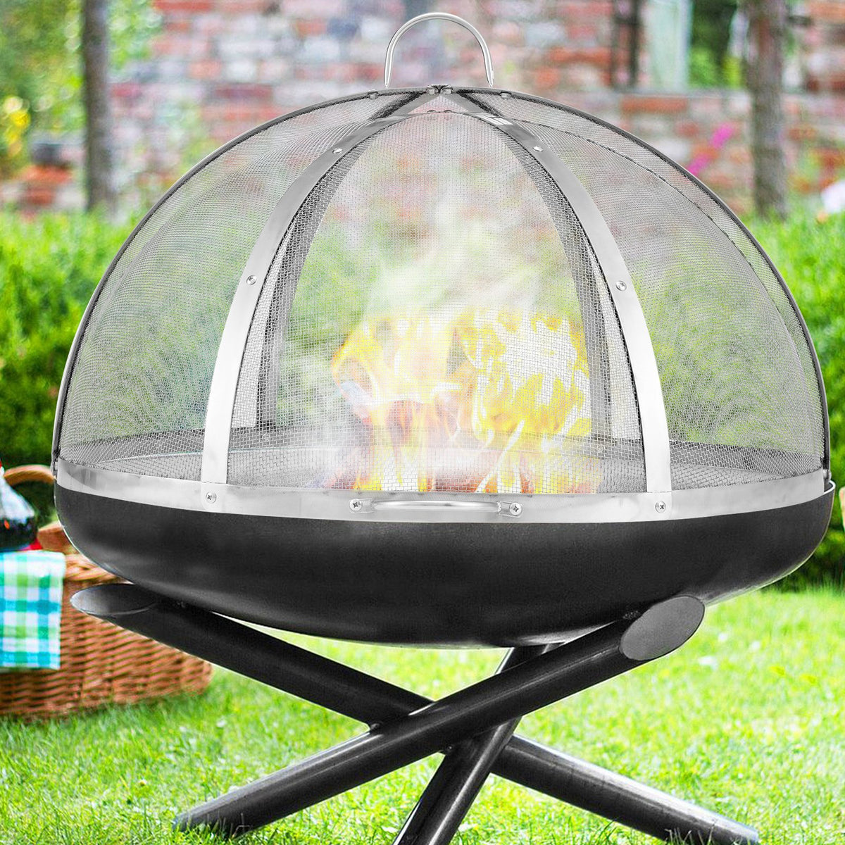 Firepit Spark Screen Lid 36" | Outdoor Fire Pit Metal Cover | Easy-Open Stainless Steel Round Cover for Patio Fire Pits