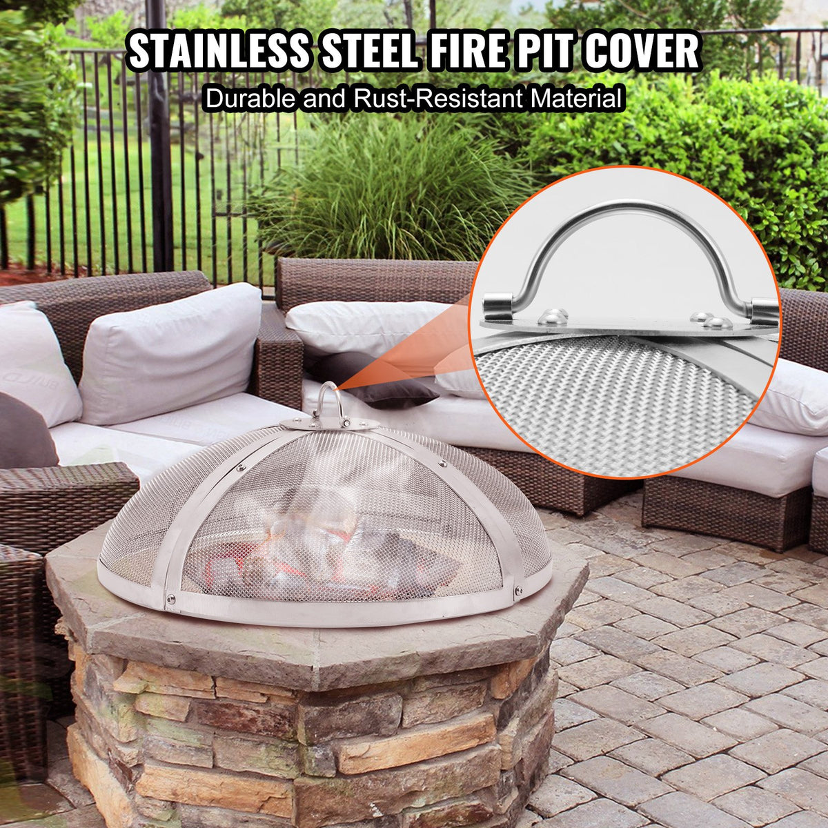 Fire Pit Spark Screen Round 40 Inch | Heavy Duty Steel Outdoor Fire Pit Cover | Easy-Opening Top Screen with Ring Handle | For Patio & Backyard Use