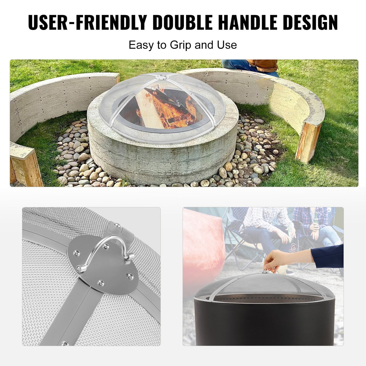 Fire Pit Spark Screen Round 40 Inch | Heavy Duty Steel Outdoor Fire Pit Cover | Easy-Opening Top Screen with Ring Handle | For Patio & Backyard Use