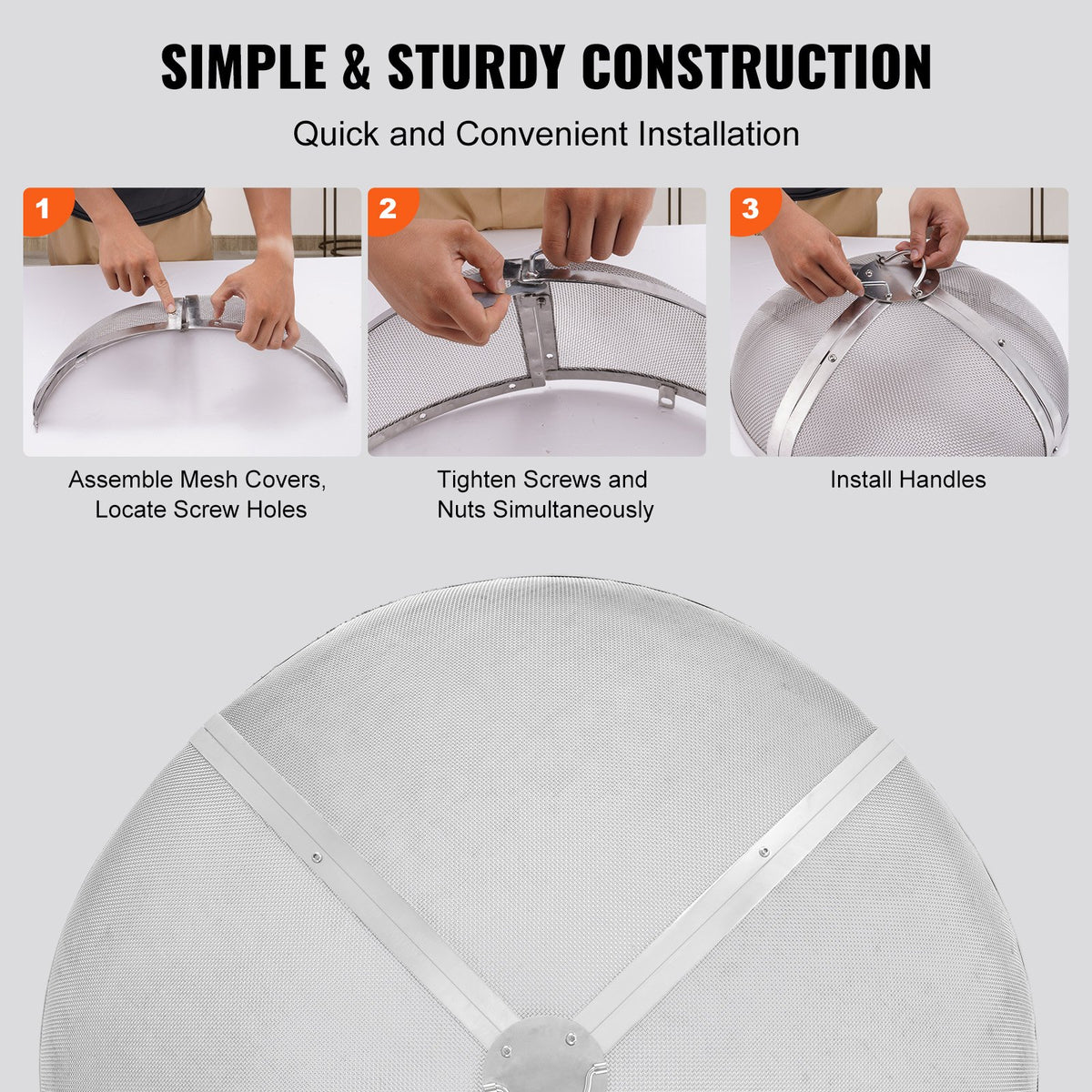 Fire Pit Spark Screen Round 40 Inch | Heavy Duty Steel Outdoor Fire Pit Cover | Easy-Opening Top Screen with Ring Handle | For Patio & Backyard Use