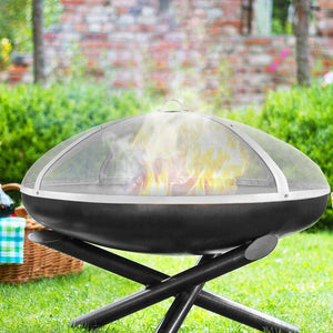 Fire Pit Spark Screen Round 40 Inch | Heavy Duty Steel Outdoor Fire Pit Cover | Easy-Opening Top Screen with Ring Handle | For Patio & Backyard Use