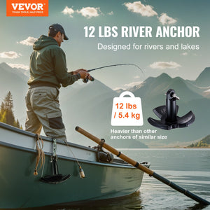 River Anchor 12lbs | Cast Iron Vinyl-Coated Mushroom Anchor with Shackle | For Boats up to 10ft