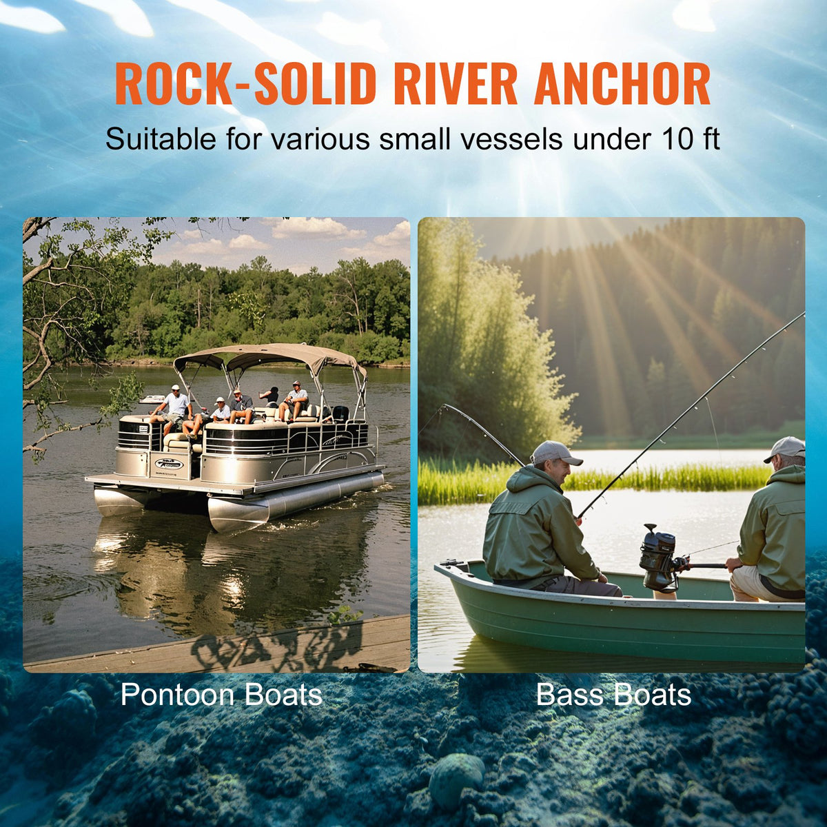 River Anchor 12lbs | Cast Iron Vinyl-Coated Mushroom Anchor with Shackle | For Boats up to 10ft