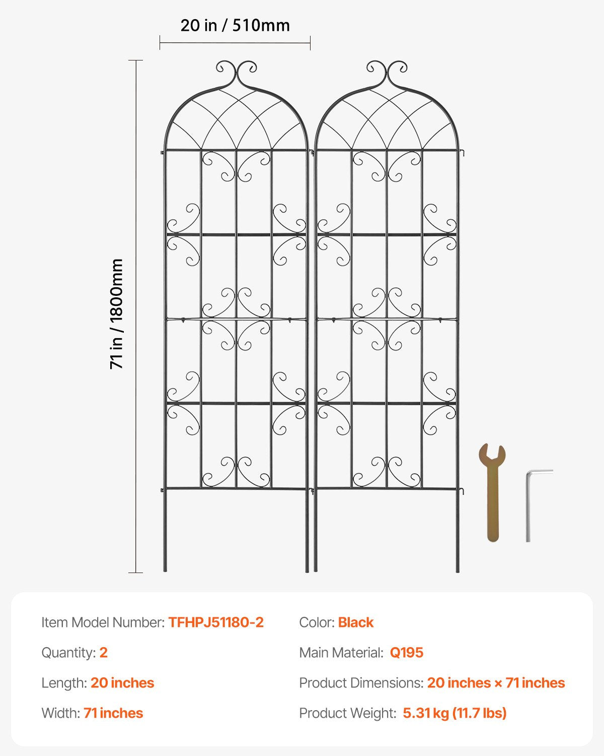 Garden Trellis 2-Pack | 71x20" Rustproof Metal Climbing Plant Support