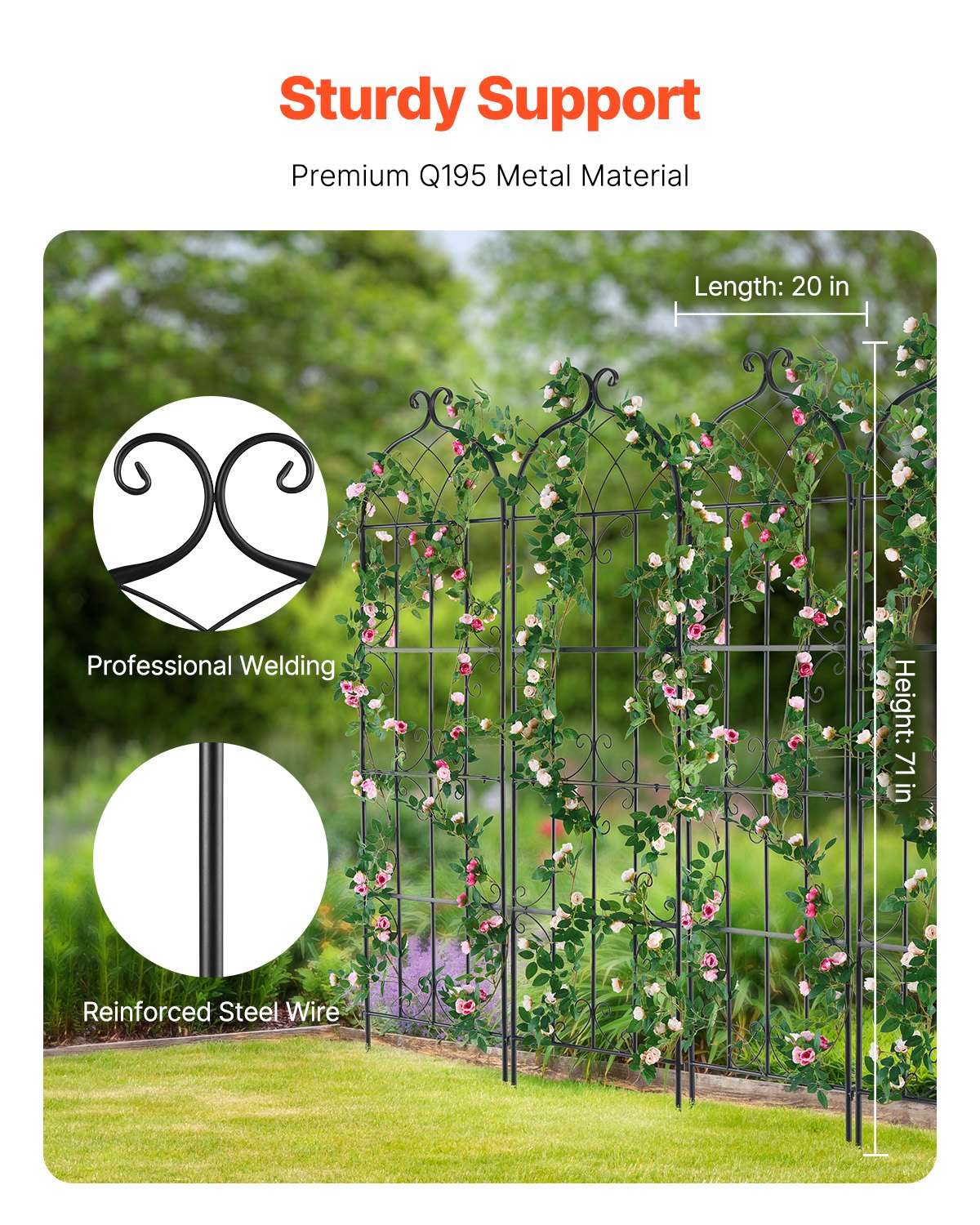 Metal Garden Trellis 4-Pack | 71x20" Rustproof Plant Support