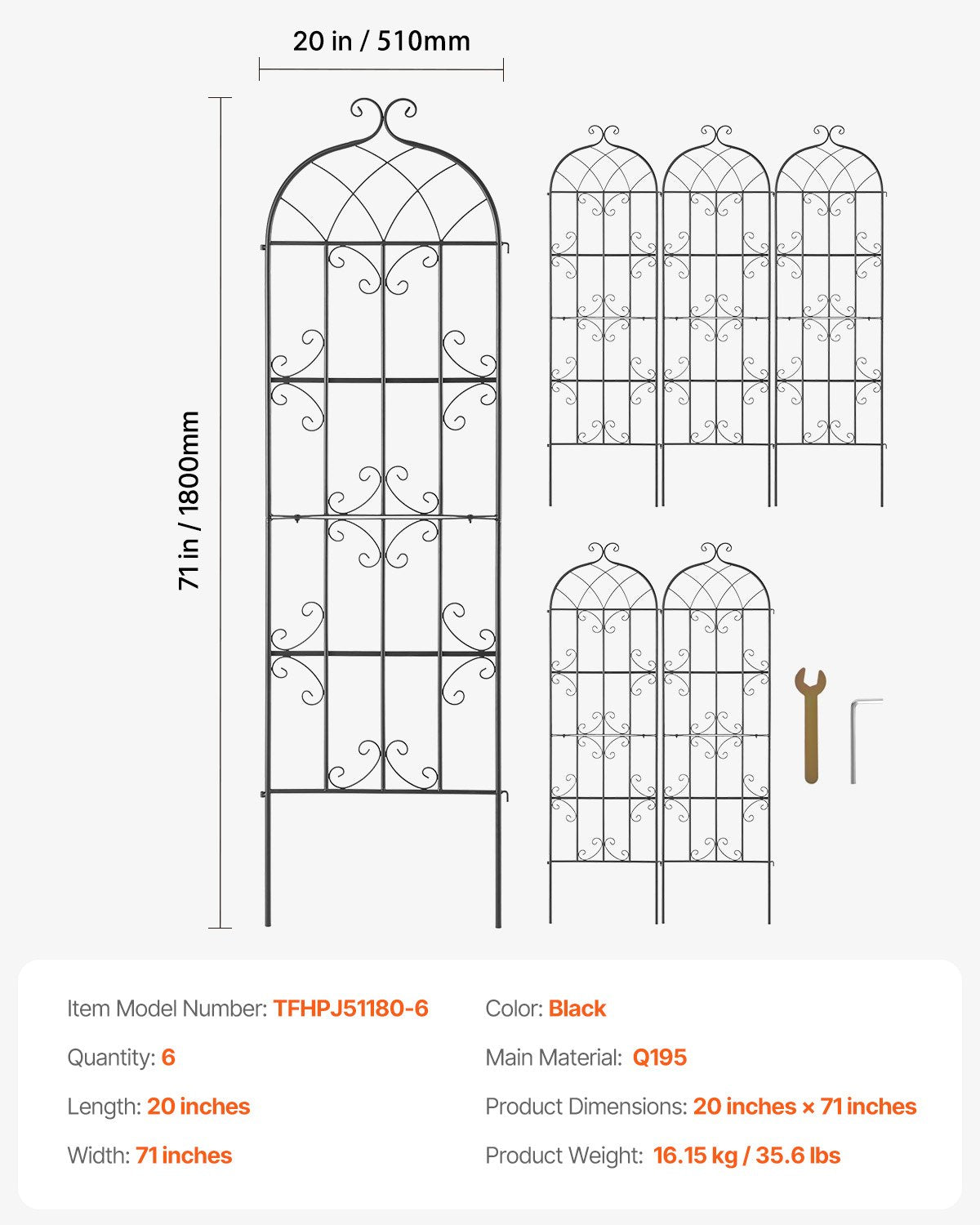 Metal Garden Trellis 4-Pack | 71x20" Rustproof Plant Support