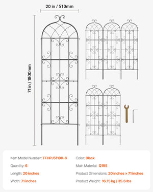 Metal Garden Trellis 4-Pack | 71x20" Rustproof Plant Support