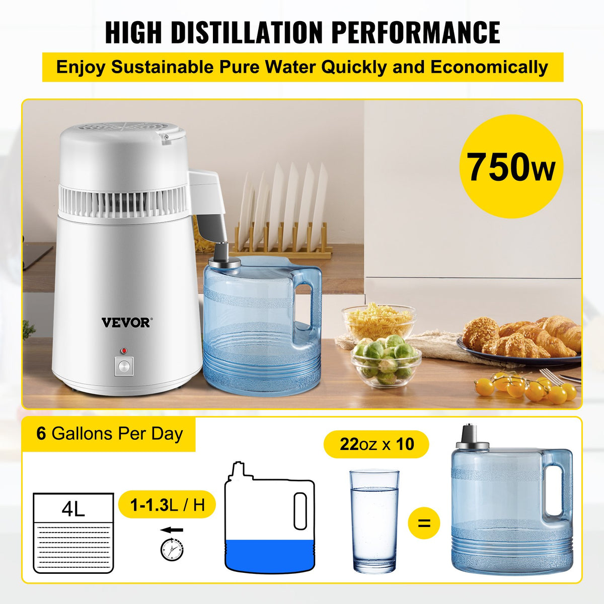 Water Distiller | 4L Stainless Steel Distillation Unit with Collection Bottle & Filter