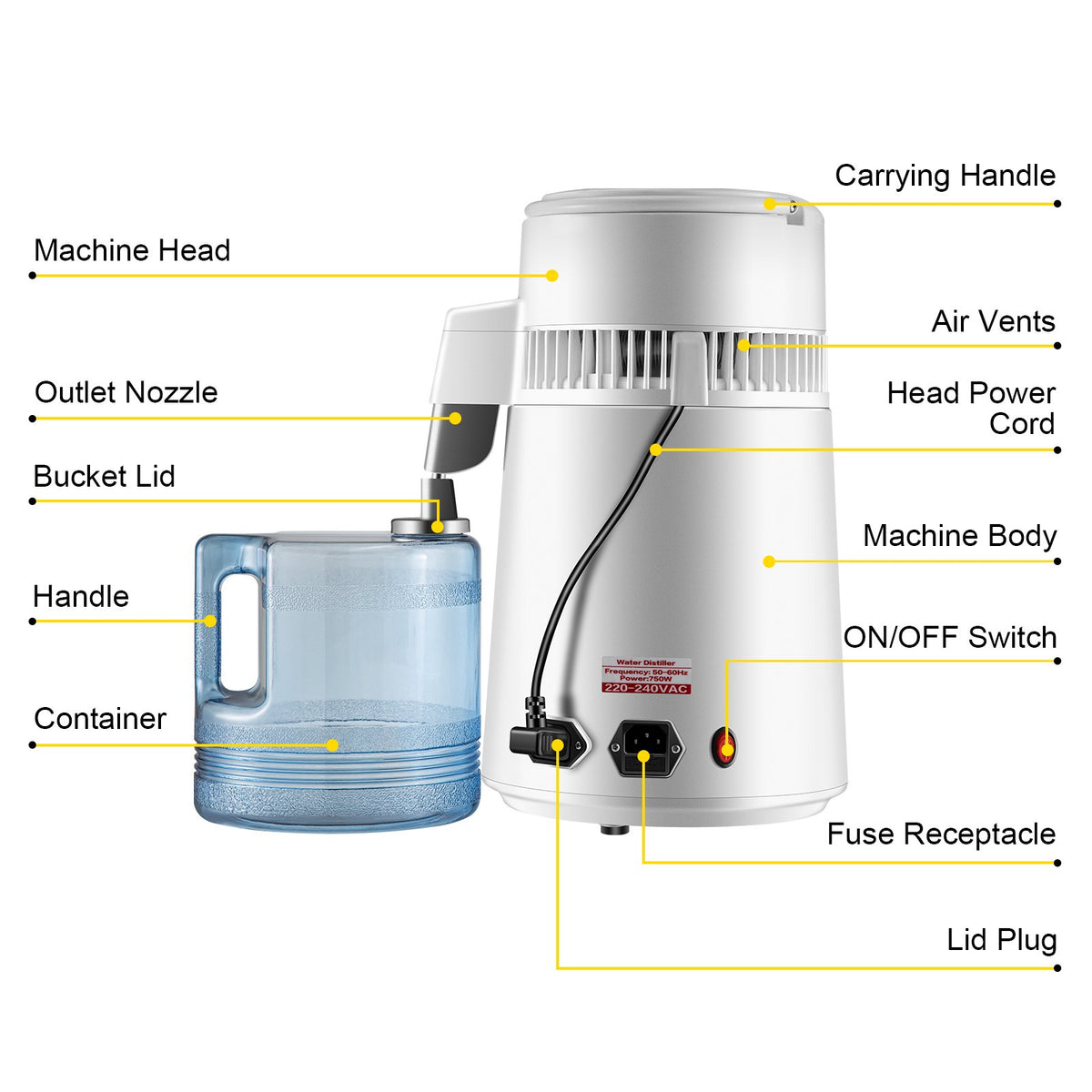 Water Distiller | 4L Stainless Steel Distillation Unit with Collection Bottle & Filter