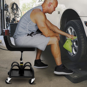 Garage Stool | Rolling Adjustable Mechanic Seat with Casters | 300LBS