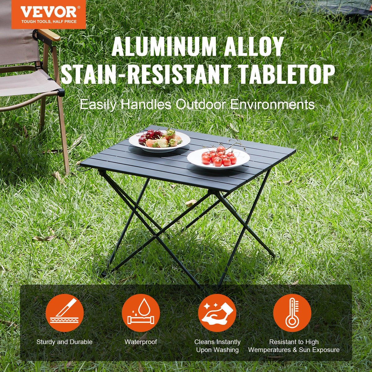 Folding Camping Table 22.2"x15.9" | Lightweight Aluminium Outdoor Table with Carry Bag | Compact Side Table for Cooking, Beach & Picnic | Black