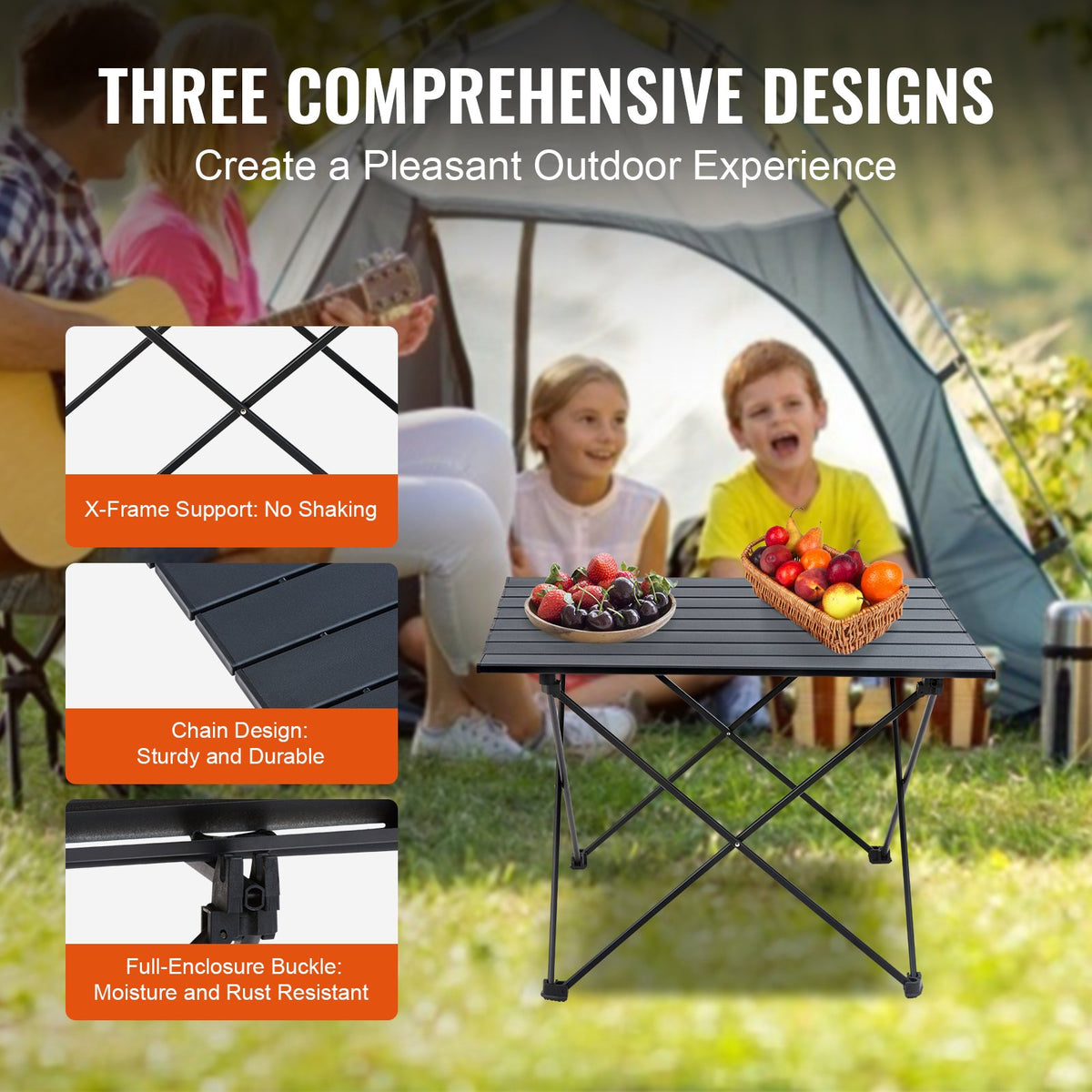 Folding Camping Table 22.2"x15.9" | Lightweight Aluminium Outdoor Table with Carry Bag | Compact Side Table for Cooking, Beach & Picnic | Black