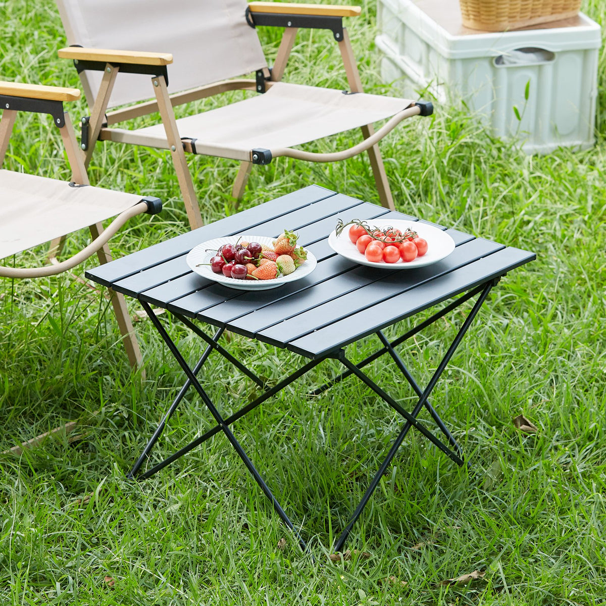 Folding Camping Table 22.2"x15.9" | Lightweight Aluminium Outdoor Table with Carry Bag | Compact Side Table for Cooking, Beach & Picnic | Black