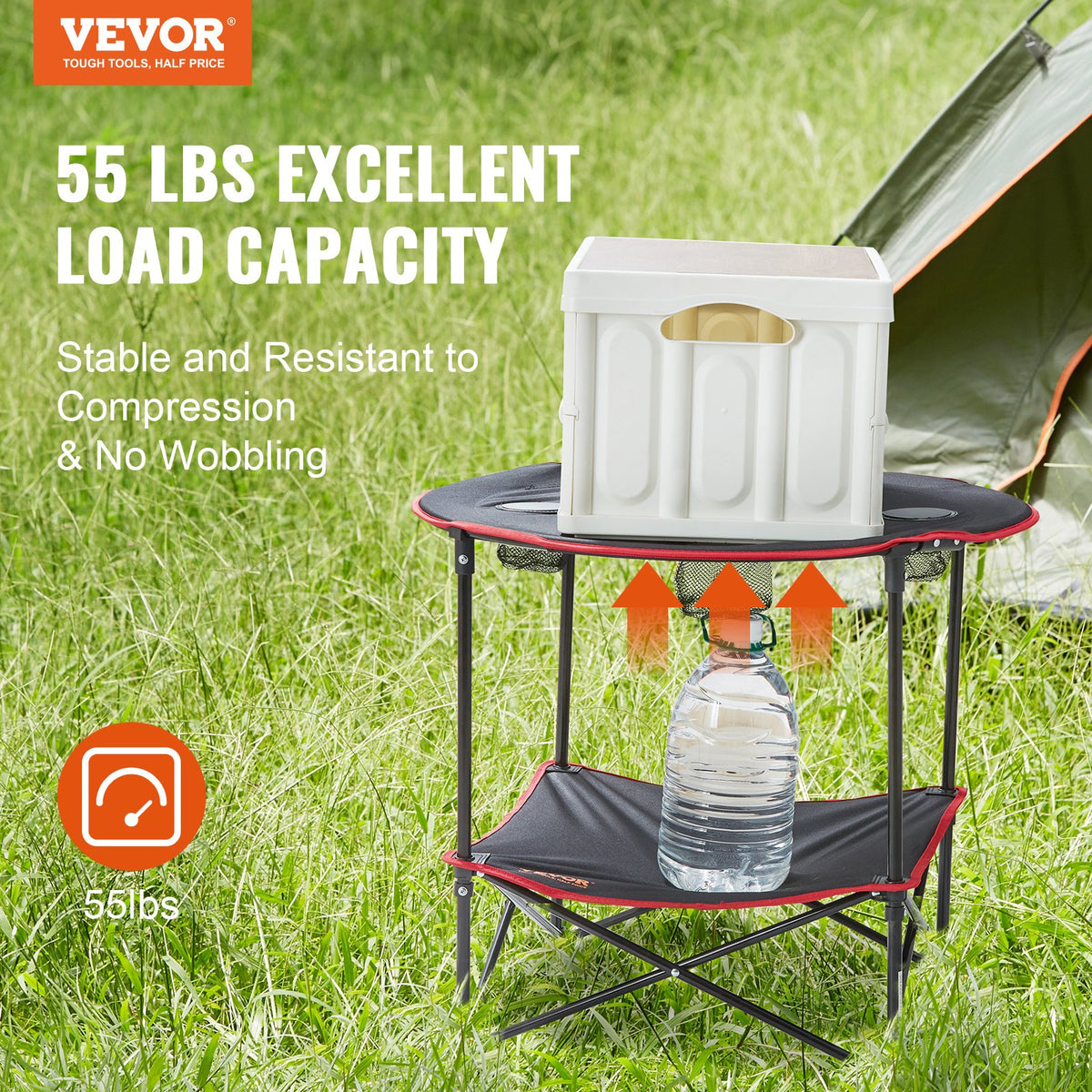 Folding Camping Table | Lightweight Portable Table with Storage & Bag | Oxford Fabric & Steel Frame | 28.3"x24" | For Beach & Picnic