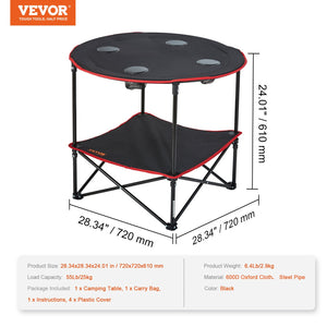 Folding Camping Table | Lightweight Portable Table with Storage & Bag | Oxford Fabric & Steel Frame | 28.3"x24" | For Beach & Picnic