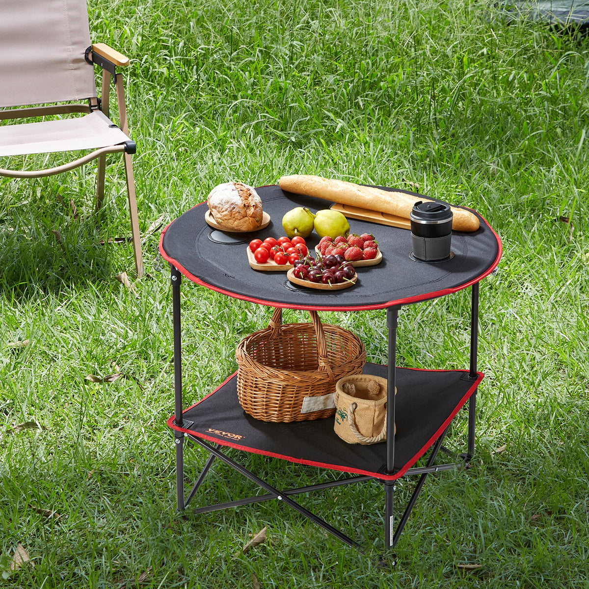 Folding Camping Table | Lightweight Portable Table with Storage & Bag | Oxford Fabric & Steel Frame | 28.3"x24" | For Beach & Picnic
