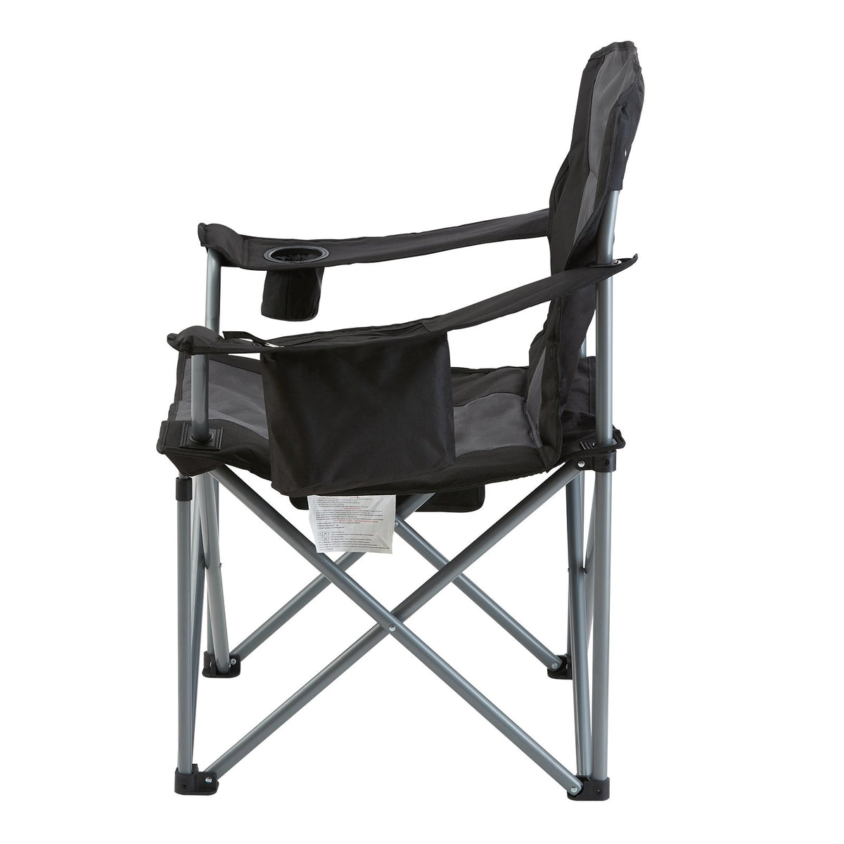 Folding Camping Chair | Heavy Duty Outdoor Seat with Cooler & Cup Holder | Black