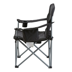 Folding Camping Chair | Heavy Duty Outdoor Seat with Cooler & Cup Holder | Black