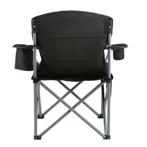 Folding Camping Chair | Heavy Duty Outdoor Seat with Cooler & Cup Holder | Black